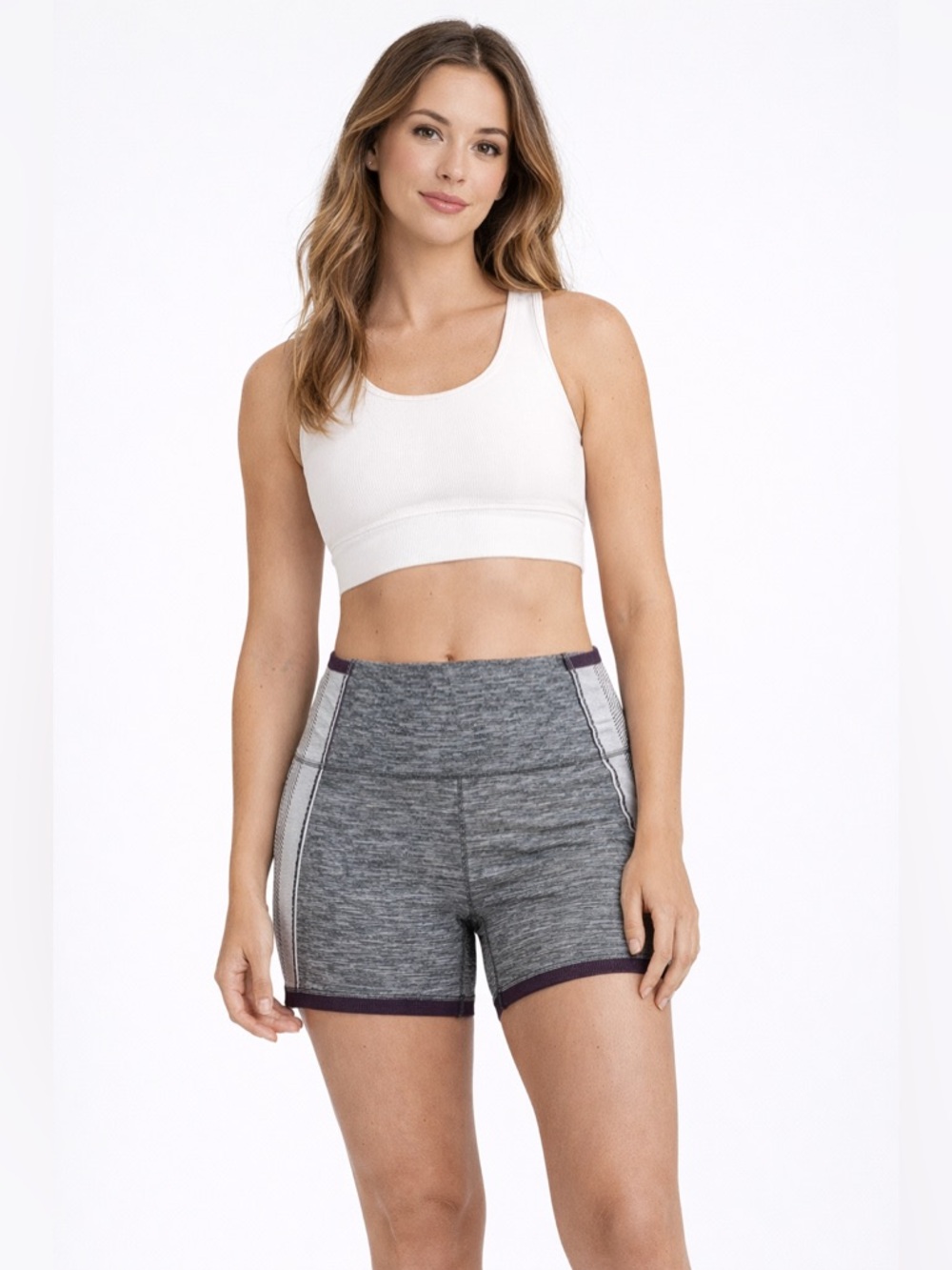 Athleta Heathered Gray Shorts with Purple Trim – Women’s Active Comfort Fit